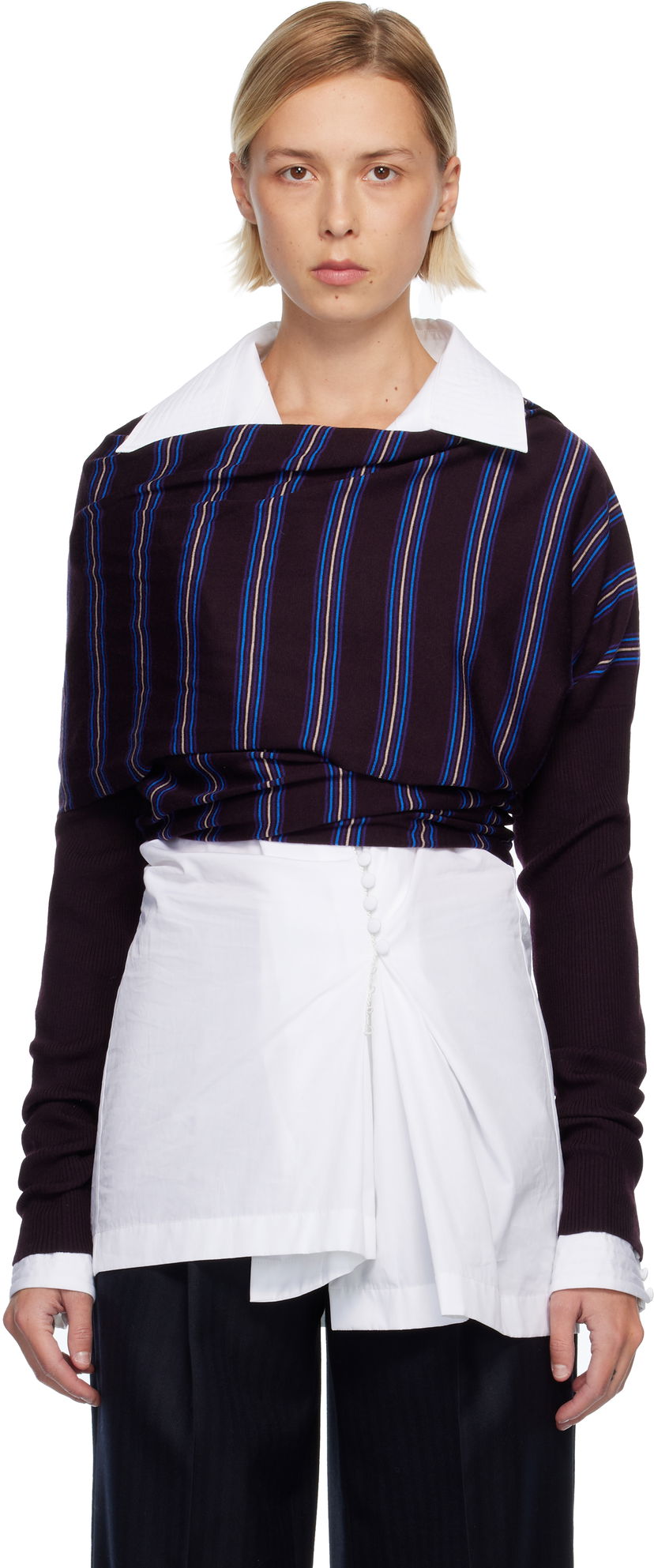 Пуловер Dries Van Noten Dries Van Noten Striped Draped Merino Wool Bolero Многоцветен | 252-011207-2700