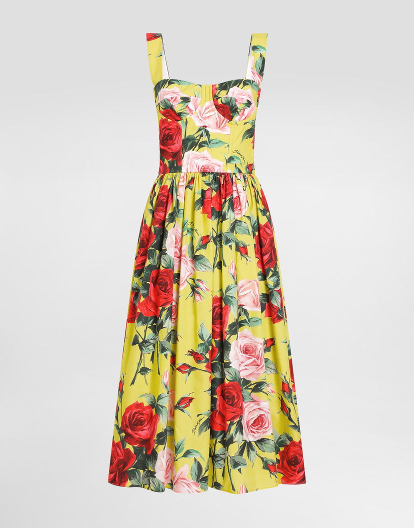 Pокля Dolce & Gabbana Dolce & Gabbana Rose Print Cotton Midi Sundress Жълто | F6ZT1THS5TFHG5JD