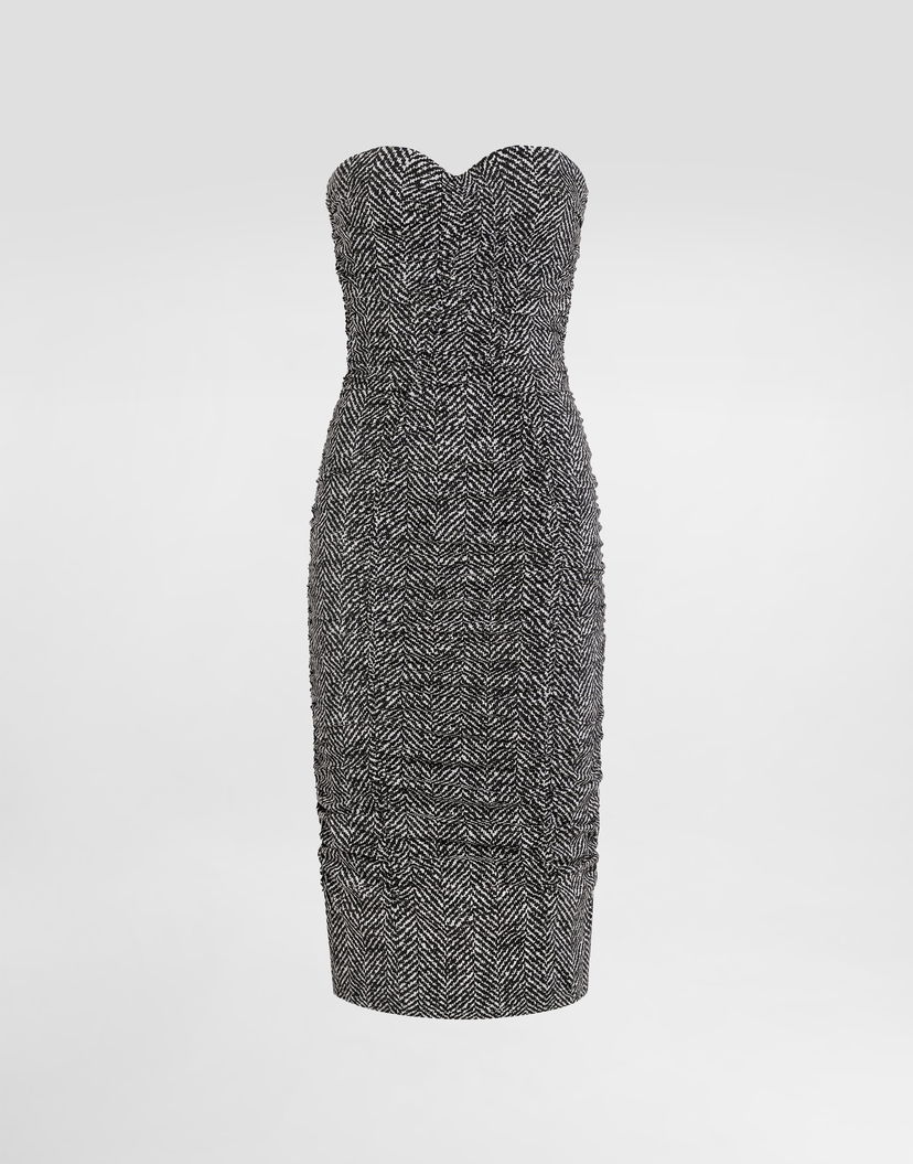 Pокля Dolce & Gabbana Dolce & Gabbana Habotai Silk Strapless Chevron Print Dress Черно | F6TWCTFSA7ZHH5QS