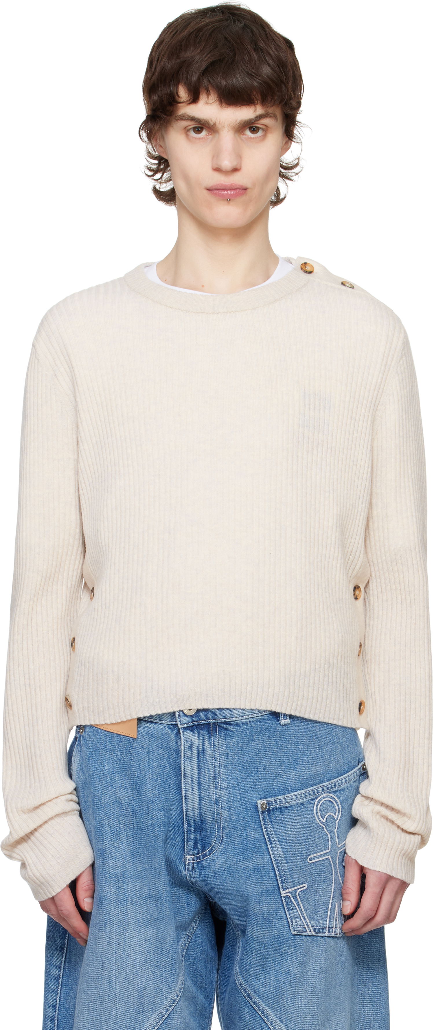 Пуловер JW Anderson JW Anderson Cropped Button Trim Sweater Бежово | KW1324-YN0411, 0