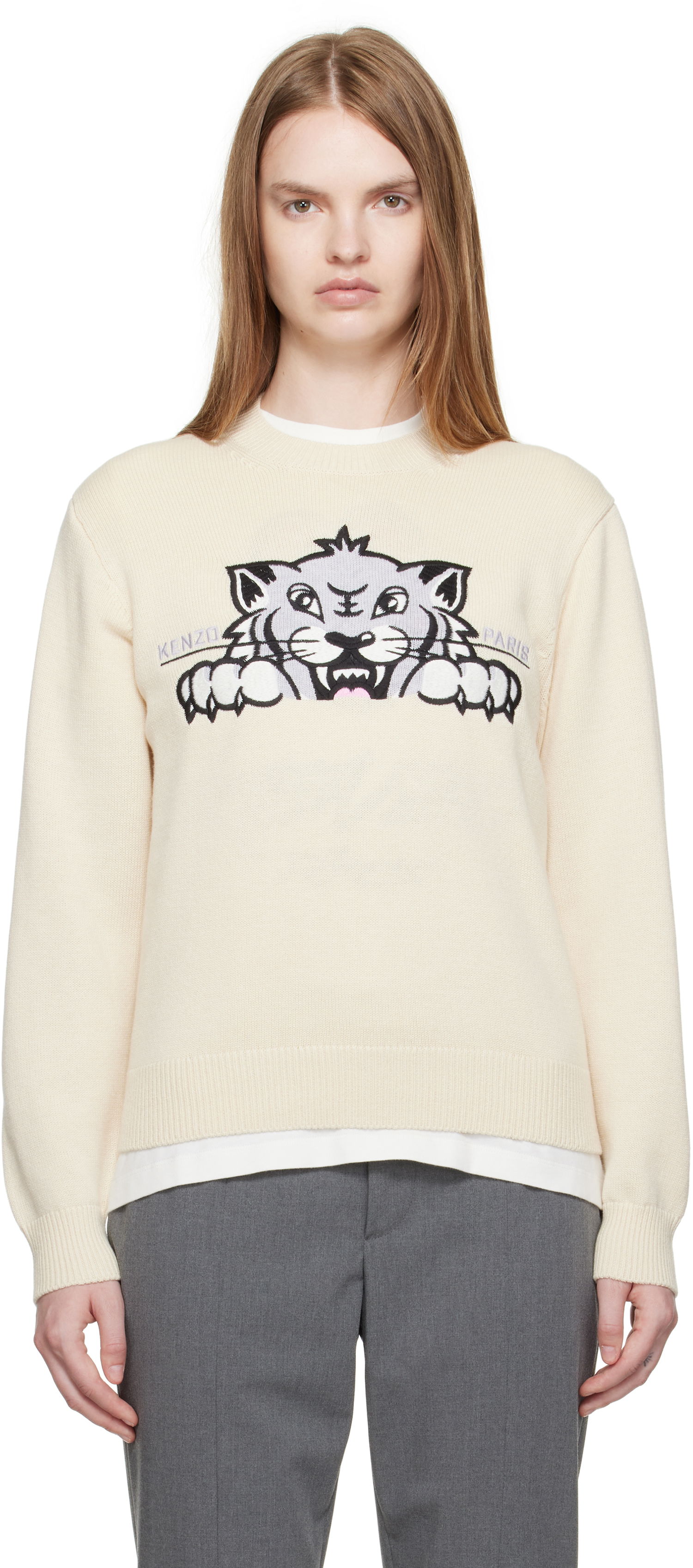 Пуловер KENZO Kenzo Paris 'KENZO Happy Tiger' Sweater Бежово | FF62PU7233LI, 0