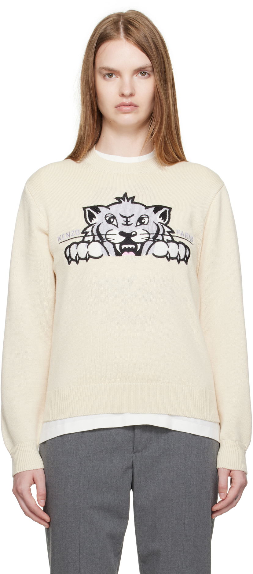 Пуловер KENZO Kenzo Paris 'KENZO Happy Tiger' Sweater Бежово | FF62PU7233LI
