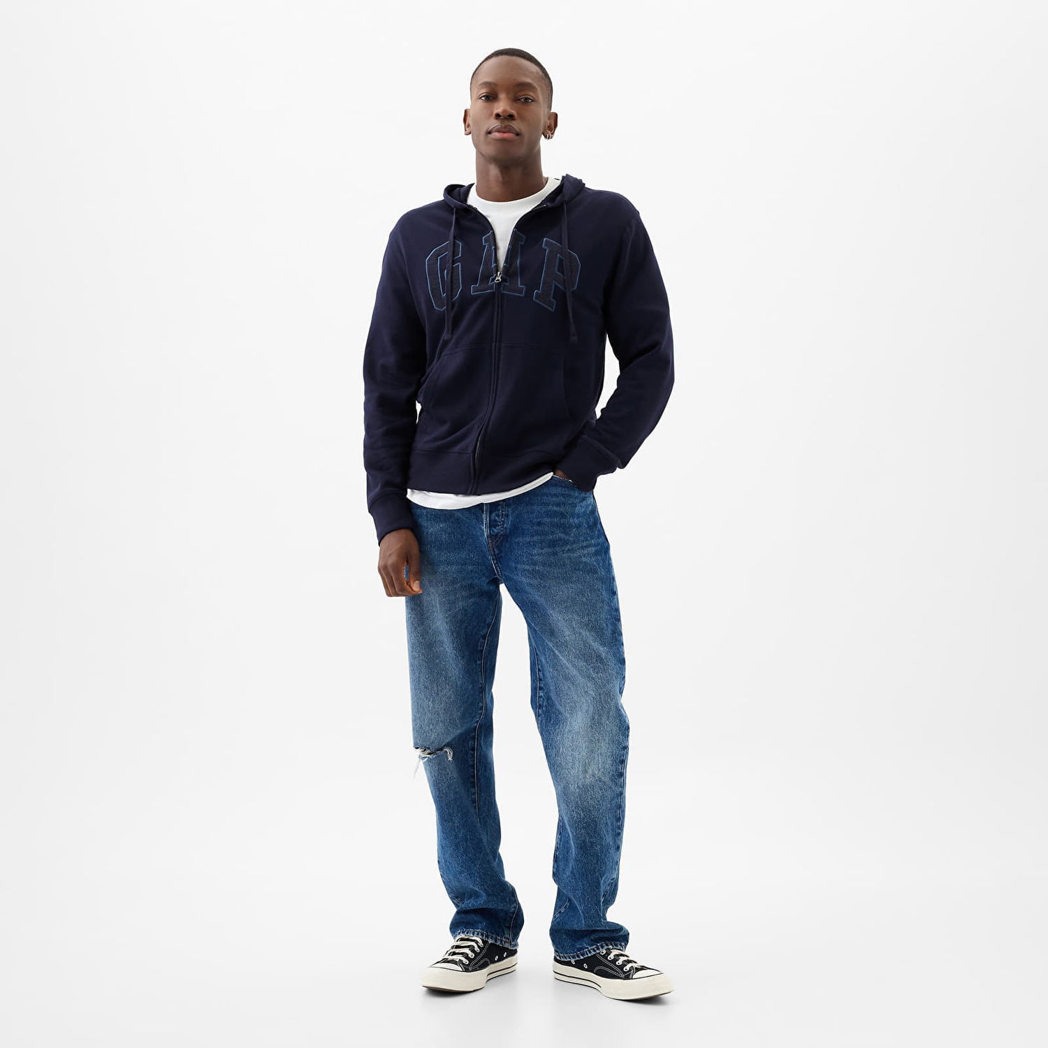 Суитчър GAP French Terry Fullzip Logo Hoodie Tapestry Navy Тъмно синьо | 868454-01, 1