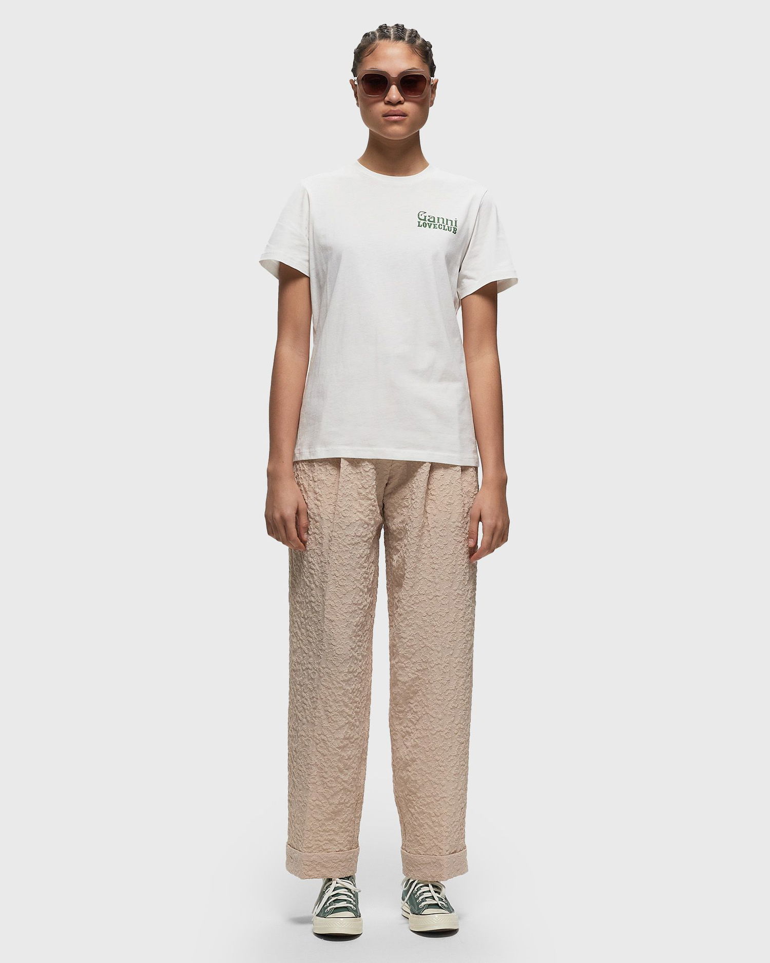 Тениска GANNI Thin Jersey Loveclub Relaxed Tee Бяло | T3867-795, 1