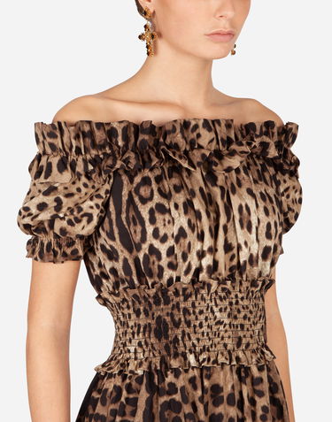 Pокля Dolce & Gabbana Short Off-the-Shoulder Ruffled Smocked Tiered Leopard-Print Poplin Dress Многоцветен | F6A0UTHS5E3HY13M, 3
