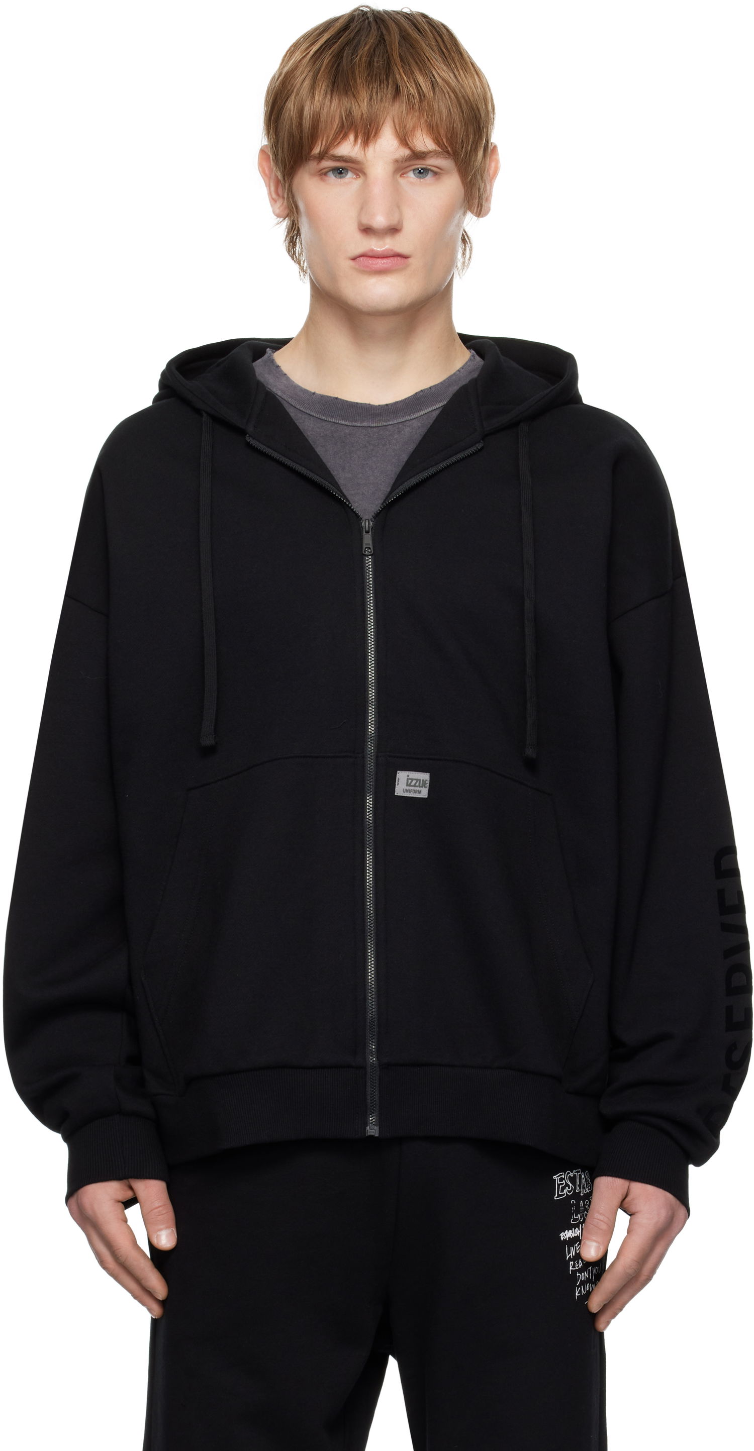 Суитчър izzue Quilted Back Zip-Up Hoodie Черно | IZXSWN3525W4NBKX, 0