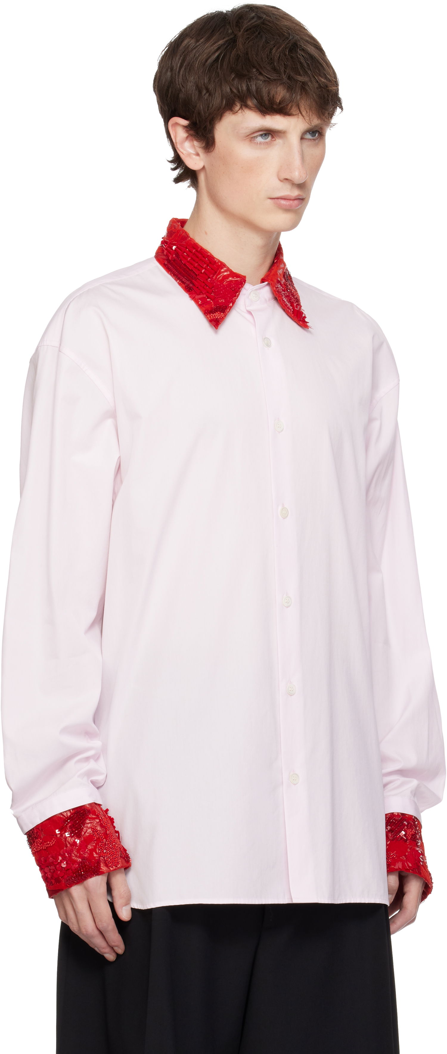 Риза Dries Van Noten Dries Van Noten Long-Sleeve Sequins Collar and Cuffs Button-Up Shirt Розово | 252-020739-2240, 1