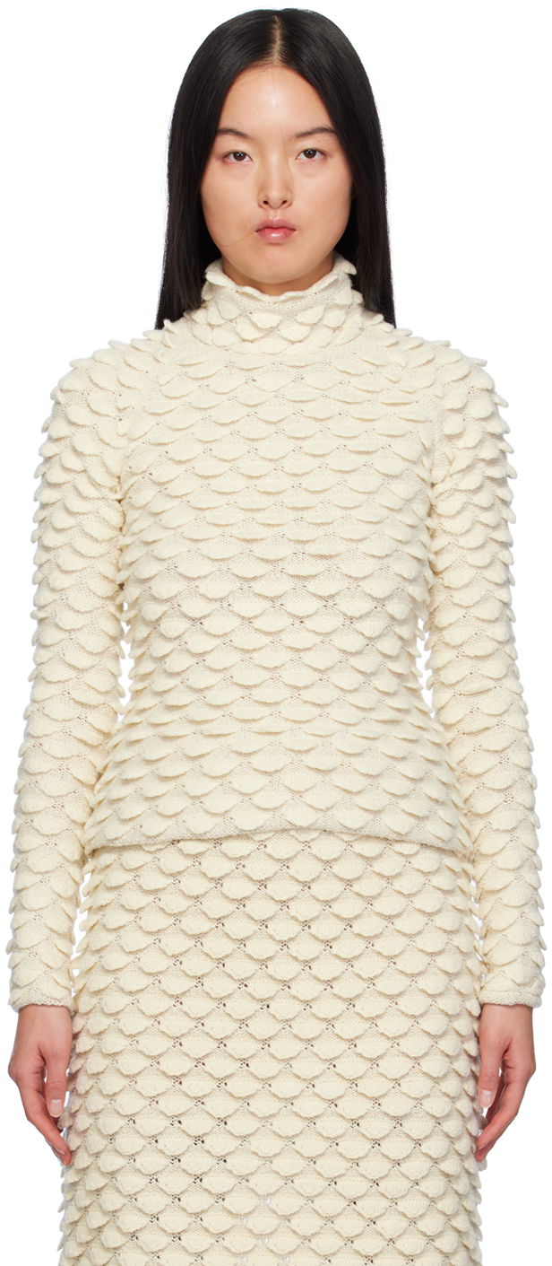 Пуловер Bottega Veneta Fishscale Turtleneck Knit Sweater Бежово | 770347 V3EX0