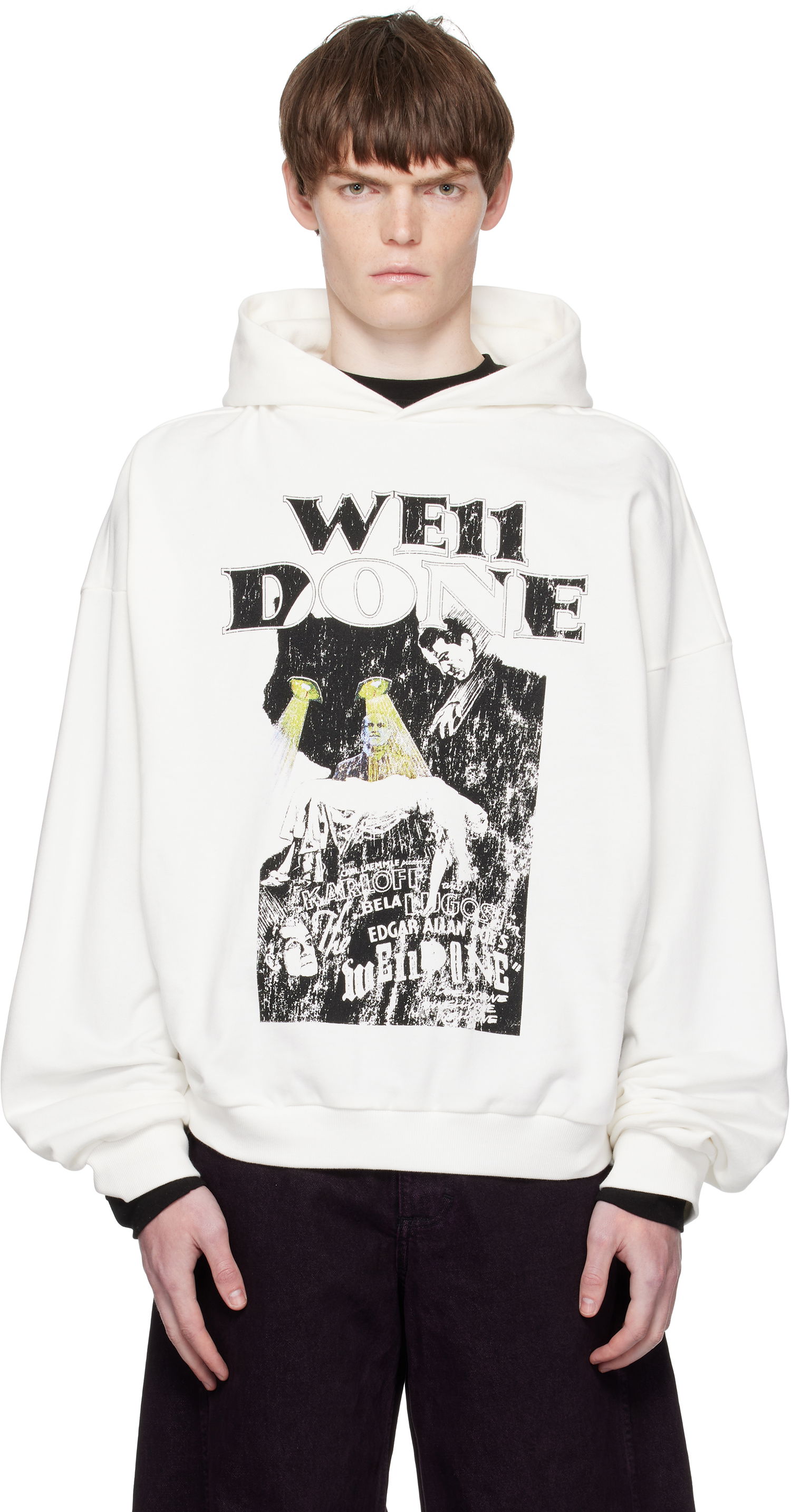 Суитчър We11done We11done Cat Poster Graphic Hoodie Бяло | WD-TH2-25-837-U-WH, 0
