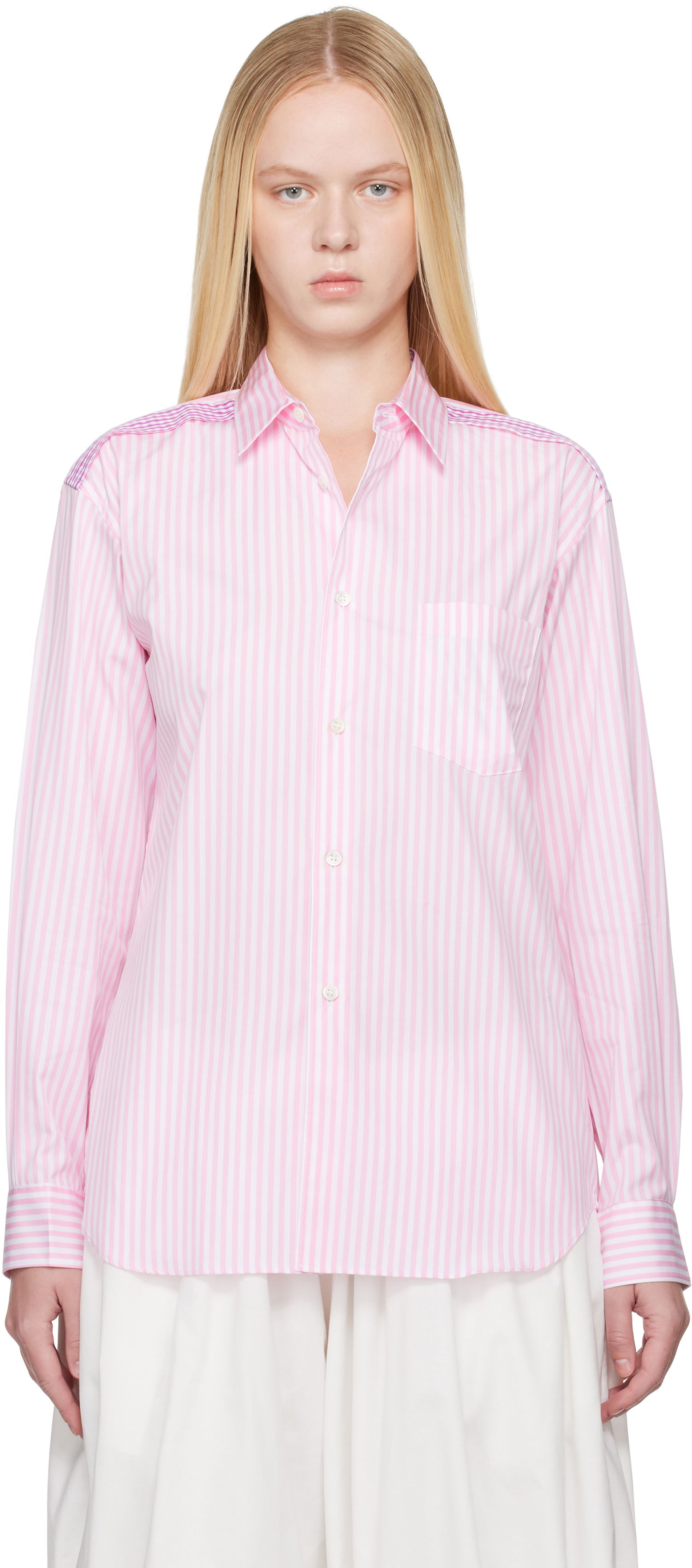 Риза Comme des Garçons Comme des Garçons Striped Gingham Trim Shirt Розово | FO-B022-S25, 0