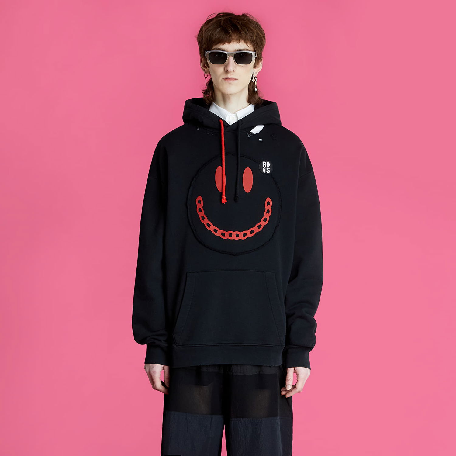Суитчър RAF SIMONS Regular Fit Hoodie With Print Destroy Washed Черно | 224-164-19003-0099, 0