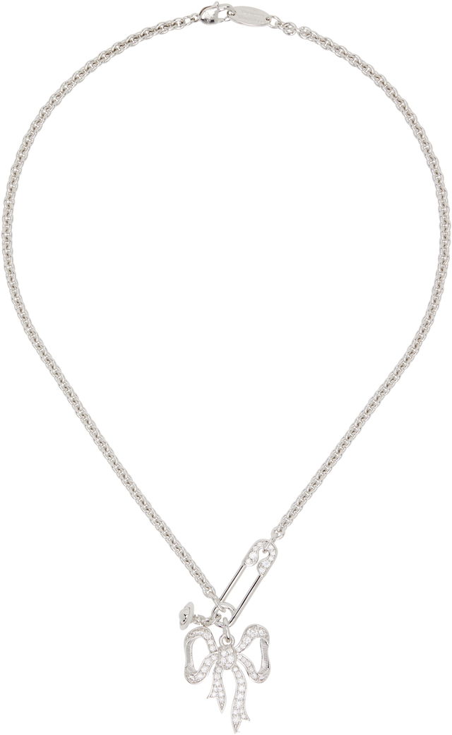 Lilith Rhinestone Bow and Safety Pin Pendant Necklace