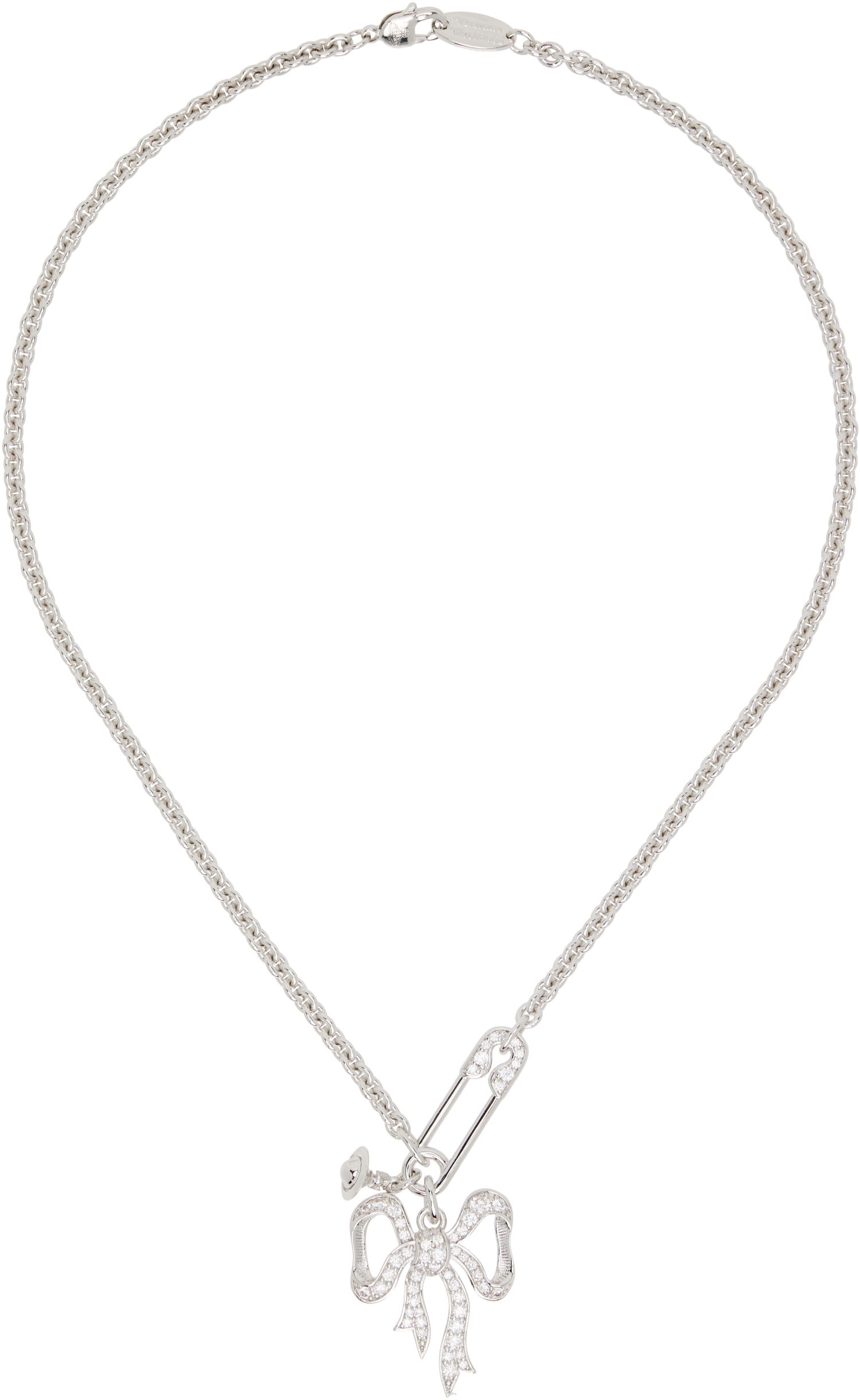 Колие Vivienne Westwood Lilith Rhinestone Bow and Safety Pin Pendant Necklace Металик | 630203H2-02P102-, 0