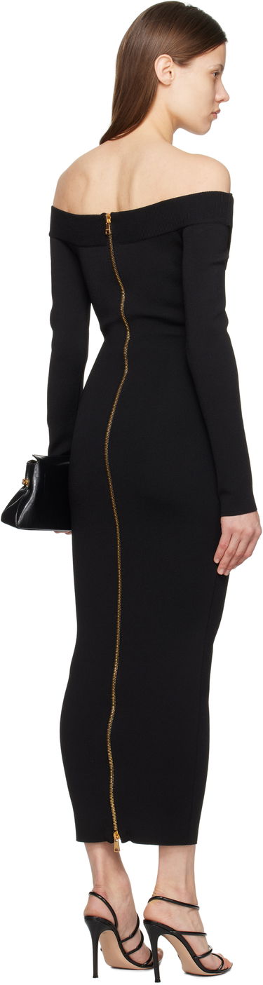 Pокля Balmain Balmain Plain Knit Off-The-Shoulder Maxi Dress Черно | EF1RL109KH82, 2