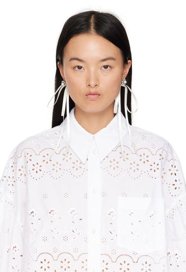 Обеци Simone Rocha Simone Rocha Double Ended Daisy Bow Ribbon Earrings Бяло | ERG497 0906, 2