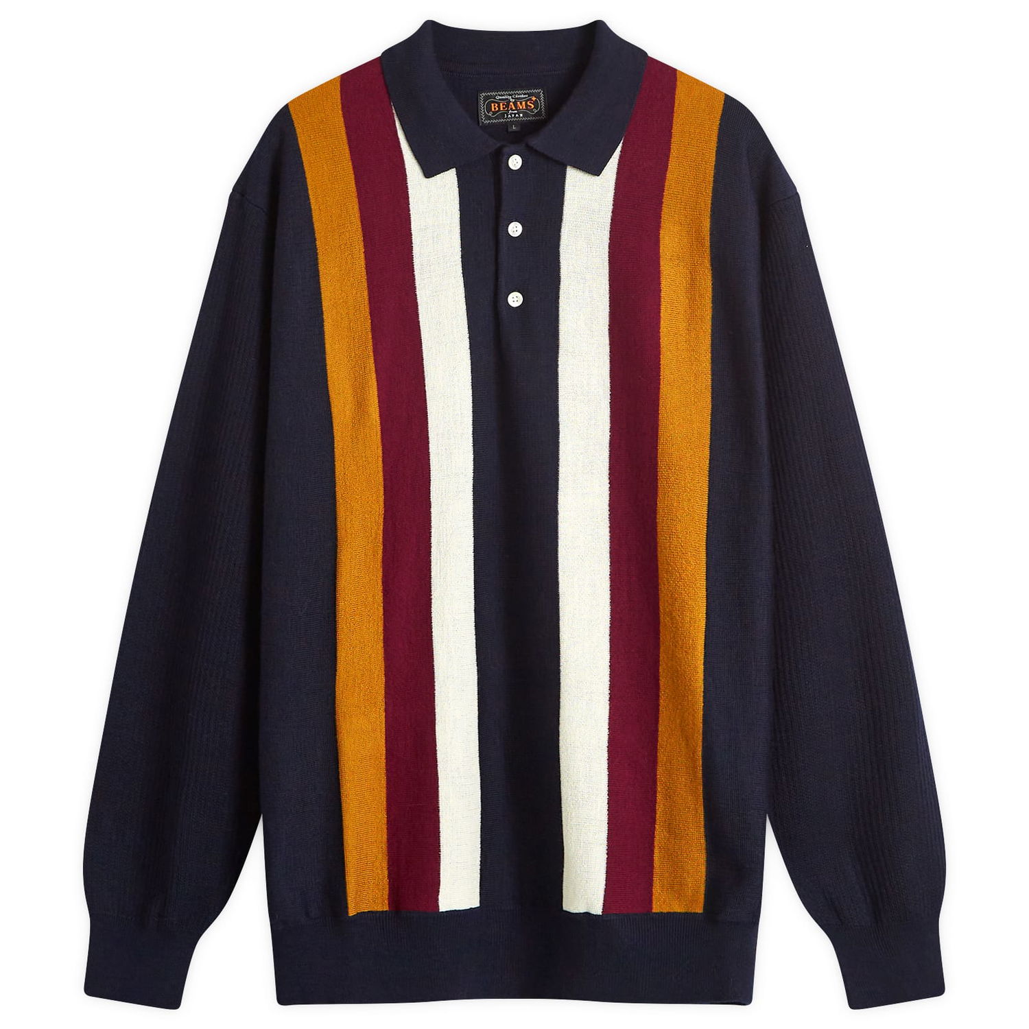 Пуловер BEAMS Plus Long Sleeve Knit Polo Тъмно синьо | 3812-0027-156-79, 0