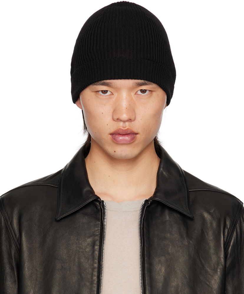 Шапка Rick Owens Black Porterville Ribbed Beanie Черно | RU02D6495 RIBM