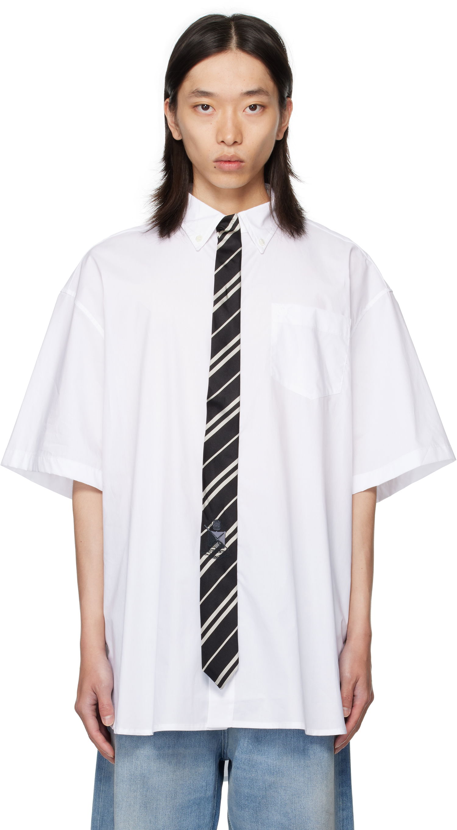 Риза VETEMENTS Vetements Tie Short-Sleeve Shirt Бяло | UH76SH250W, 0