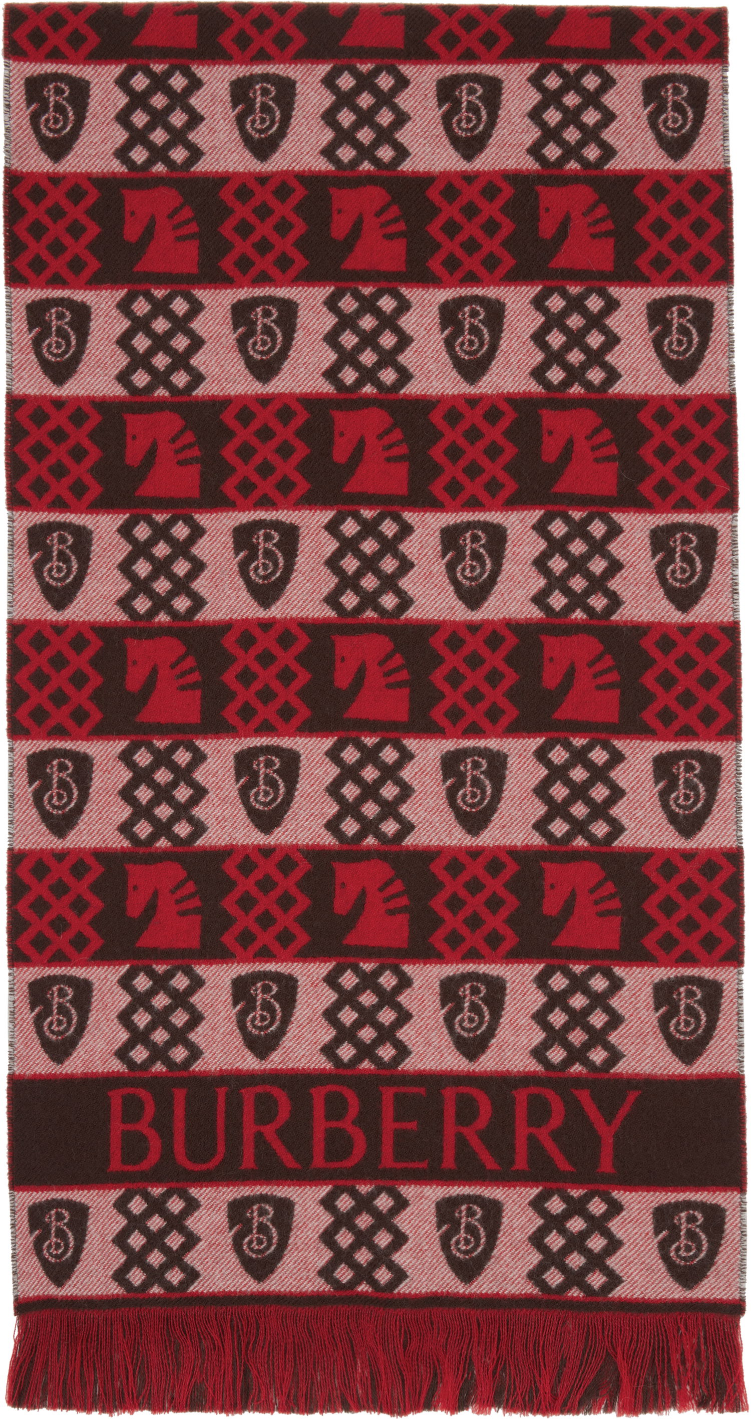 Шал Burberry Burberry Chess Fair Isle Wool Scarf Червено | 8115320, 0