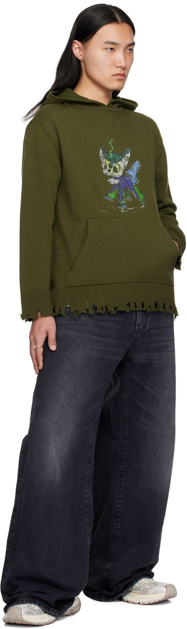Суитчър We11done We11done Grunge Monster Pony Knit Hoodie Зелено | WD-KT0-25-659-U-KK, 3