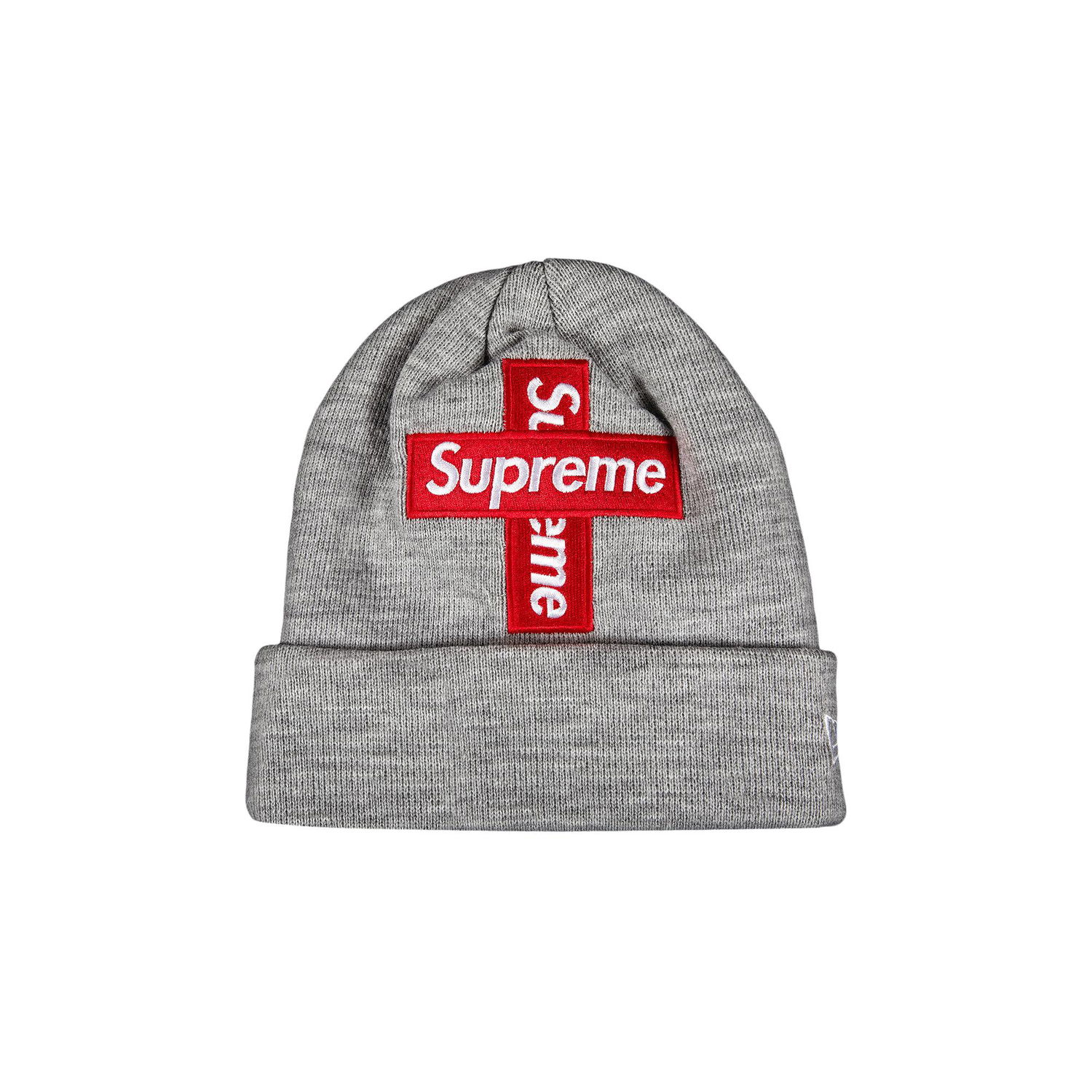 Шапка Supreme New Era x Cross Box Logo Beanie Сиво | FW20BN14 HEATHER GREY, 1