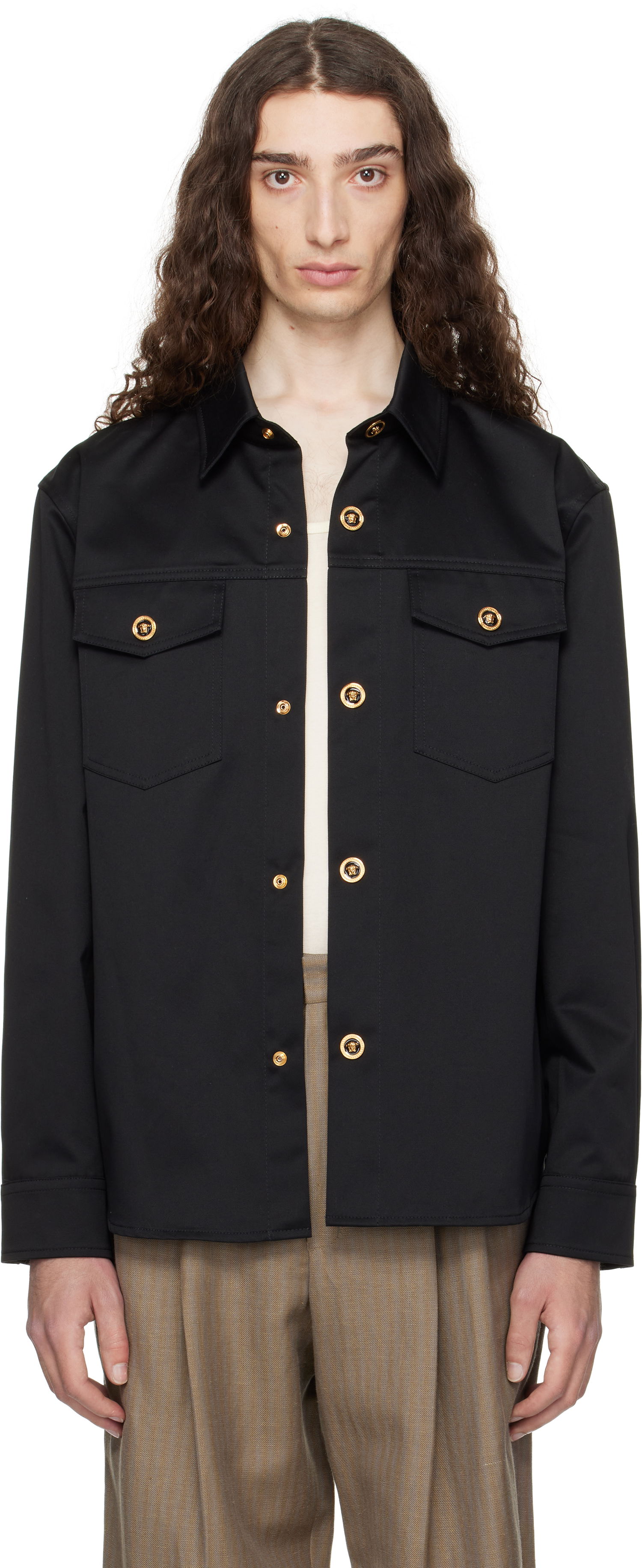 Риза Versace Versace Gabardine Overshirt Черно | 1017413_1A01718, 0