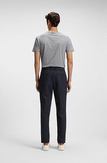 Панталони BOSS Tapered-fit Pinstripe Trousers with Drawstring in Brushed Stretch Flannel Тъмно синьо | 50551518, 1