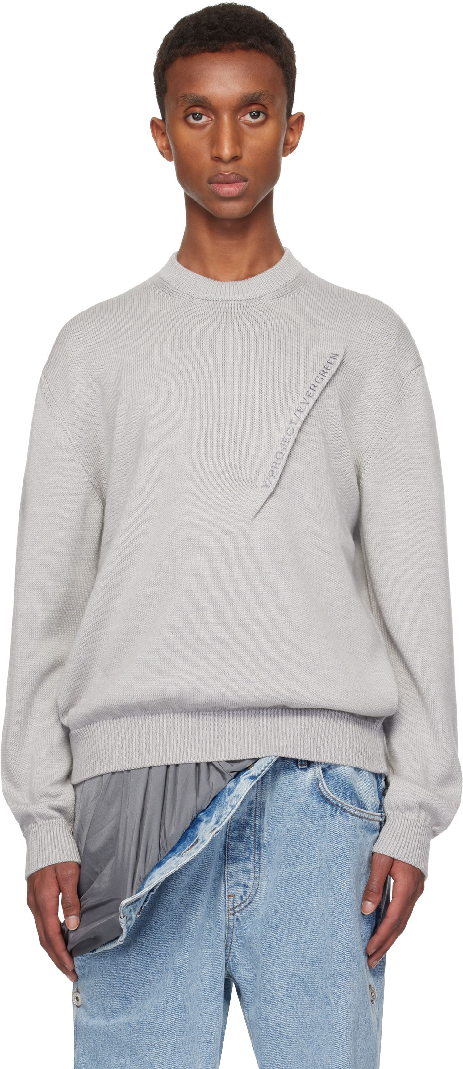 Пуловер Y/PROJECT Crewneck Logo Sweater Сиво | 206SW011, 0