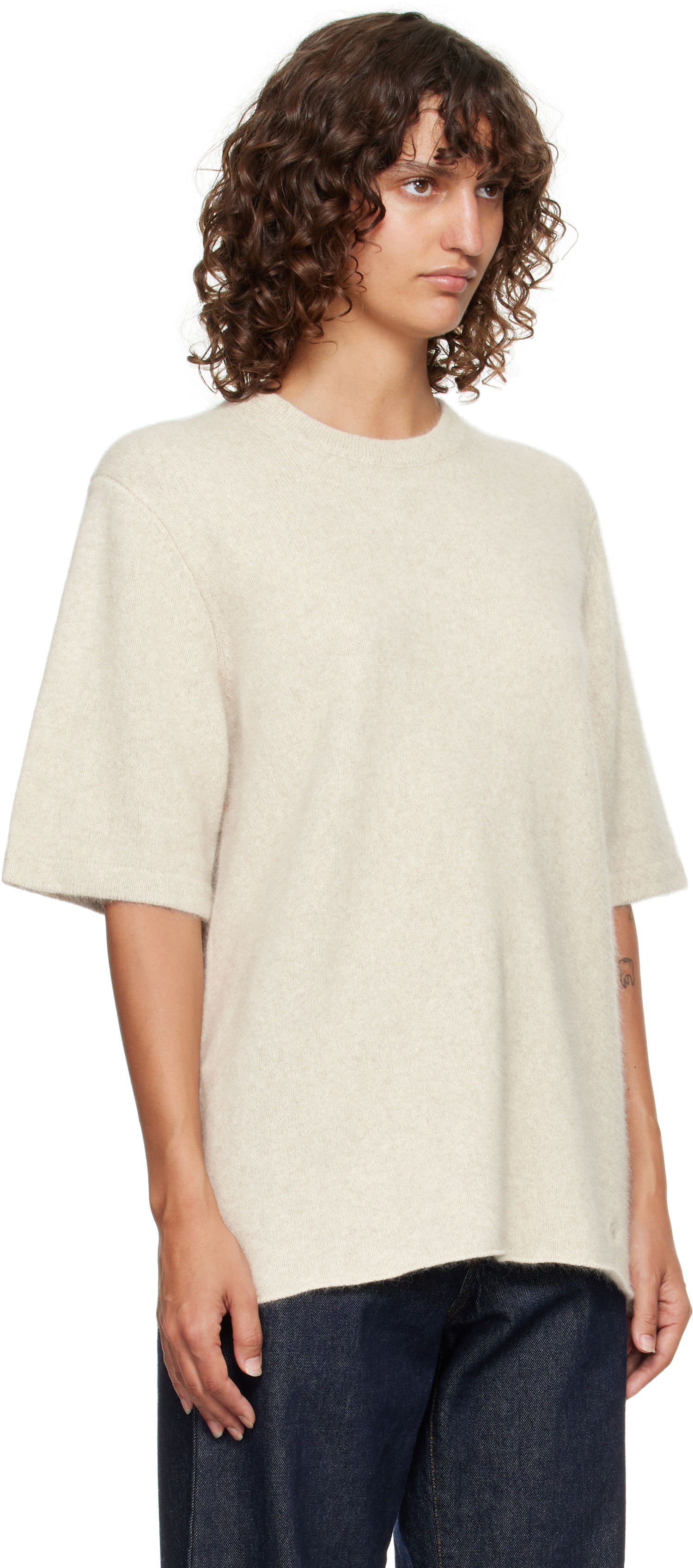 Пуловер Loulou de Saison Loulou de Saison Raven Yak Blend Short Sleeve Sweater Бежово | RAVEN, 1