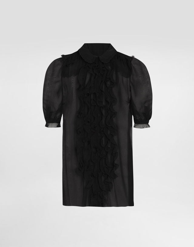 Dolce & Gabbana Silk Chiffon Ruffled Puff Sleeve Shirt 40