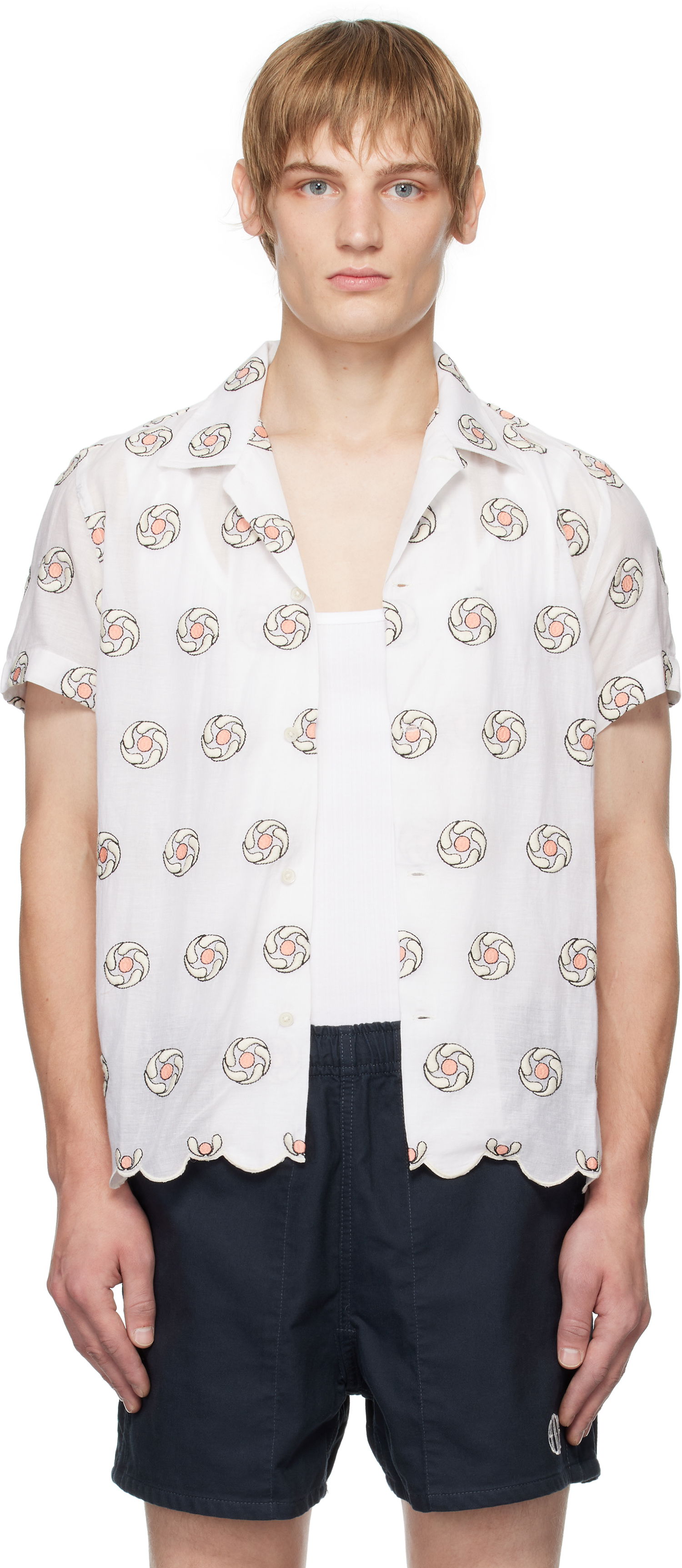 Риза Bode Floral Aperture Short Sleeve Бяло | MRF24SH049, 0