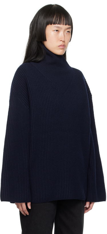 Пуловер TOTEME Turtleneck Ribbed Wool-Blend Sweater Синьо | 234-WRTWTP160-YA0007, 1