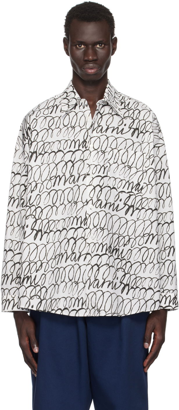 Риза Marni Scribble Motif Shirt Бяло | CUMU0061A3 UTC408