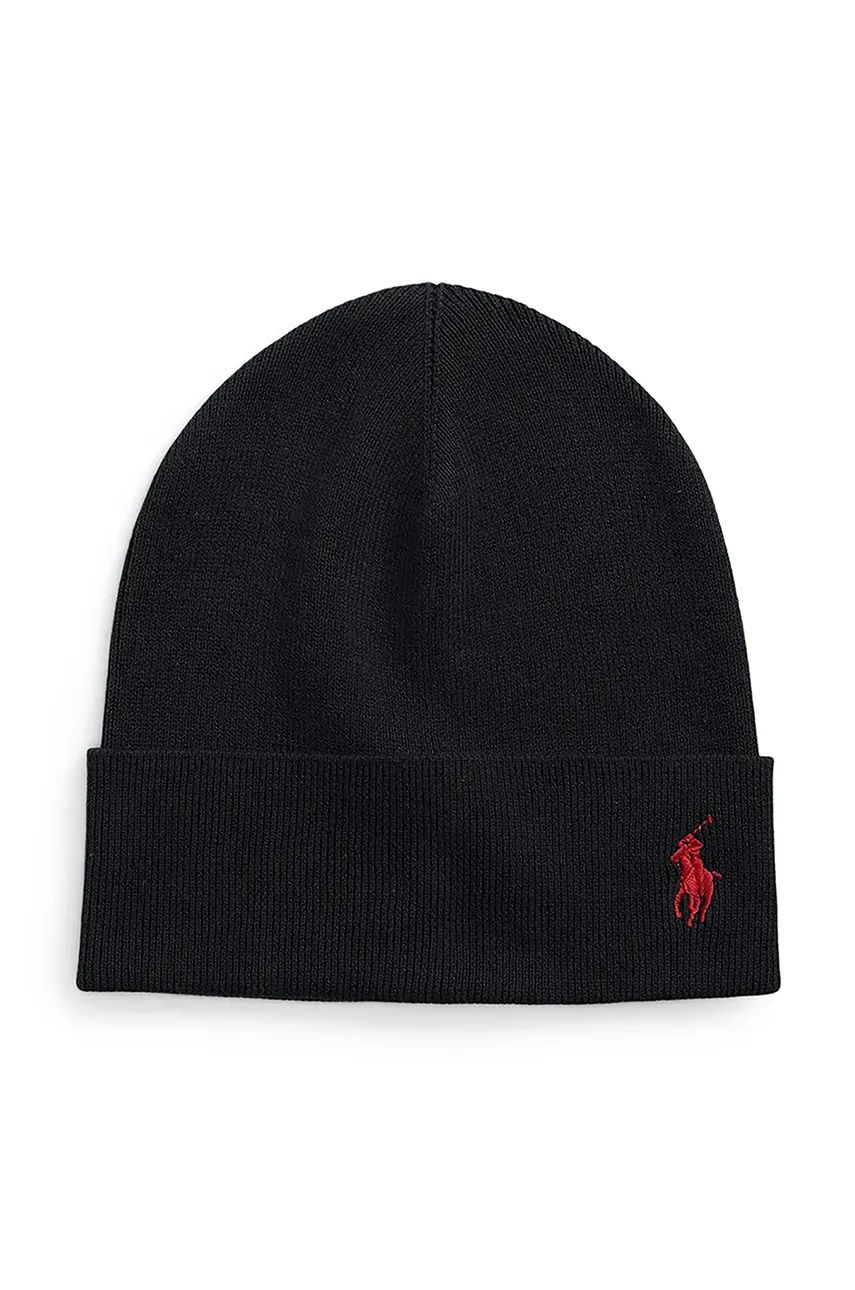 Шапка Polo by Ralph Lauren Black Embroidered Logo Beanie Черно | 449959339, 0
