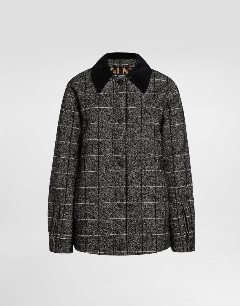 Яке Dolce & Gabbana Dolce & Gabbana Checked Wool Jacket with Corduroy Collar Черно | F9S86TGDC9GS8100