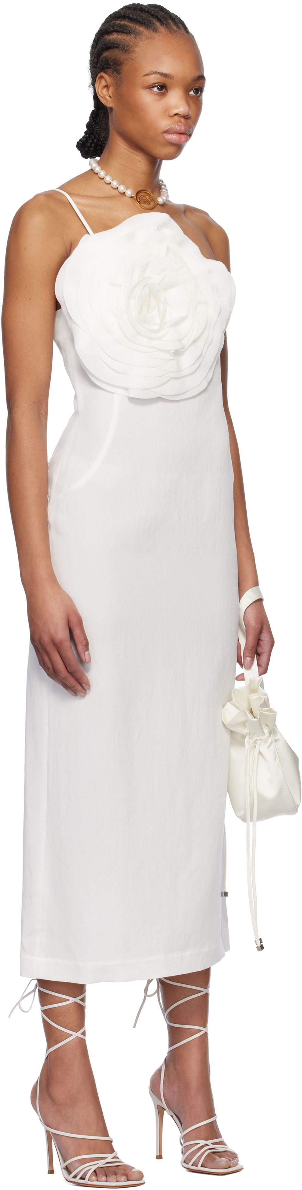 Pокля Blumarine Blumarine Sheath Rose Detail Midi Dress Бяло | P522A627A, 1