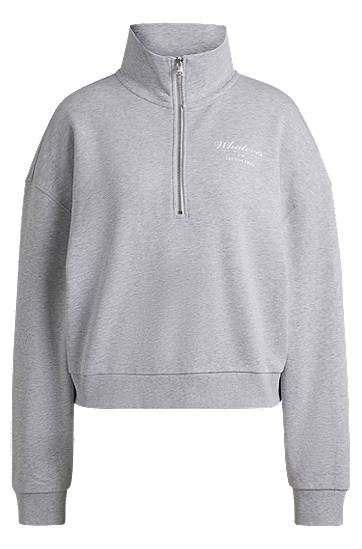 Суитчър BOSS Cotton Terry Zip-Neck Sweatshirt Сиво | 50531192, 0