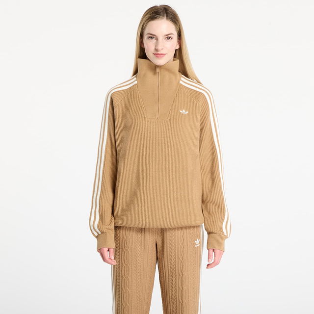 Ribbed Funnel Neck Quarter Zip Sweater