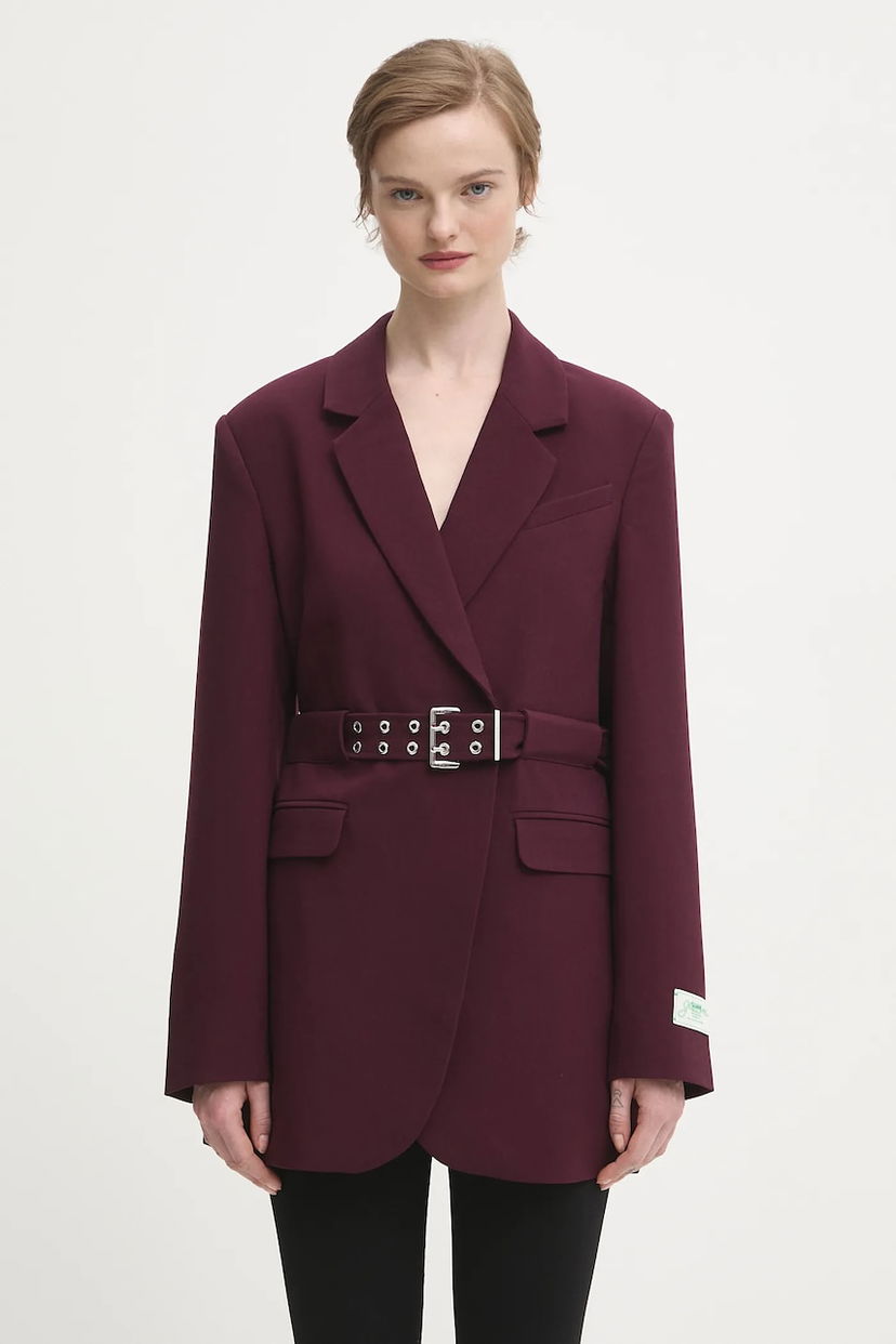 Яке GANNI Future Twill Suiting Belted Blazer Бургунди | W0403