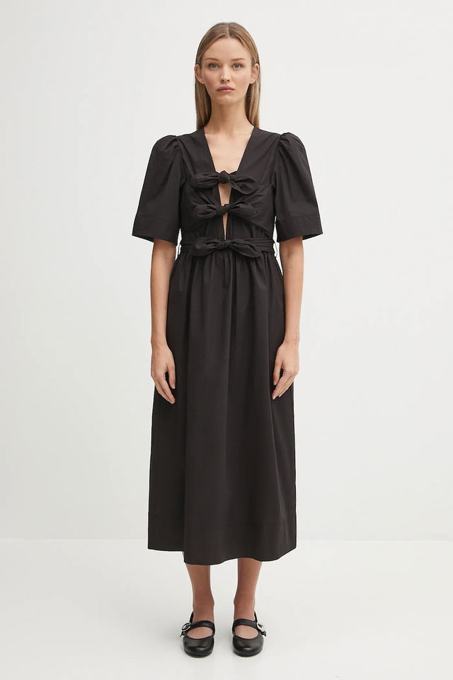 GANNI Stretch Cotton Tie Strap Midi Dress