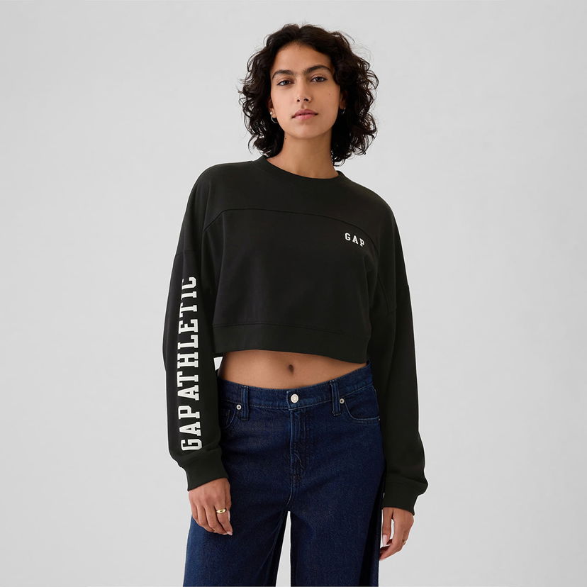 Облекло GAP Sweatshirt Crop Sweatshirt True Black L Зелено | 498952-02