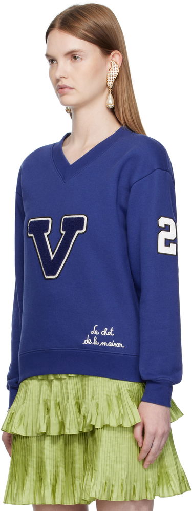 Суитчър Valentino Valentino Embroidered Cotton V-Neck Sweatshirt Синьо | 7B3MF24V9KY, 3