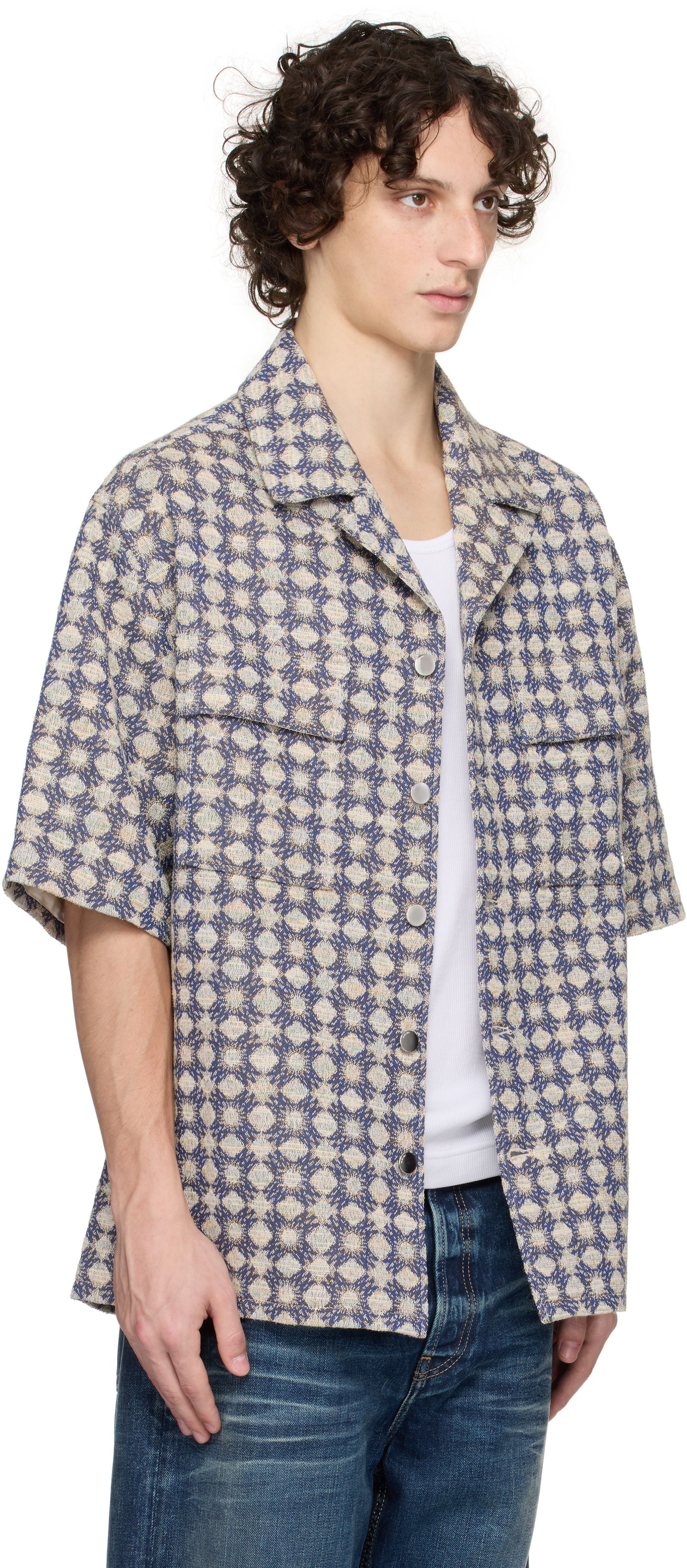 Риза AMIRI AMIRI MA Quad Boucle Camp Shirt Синьо | AMSTCA1144, 1