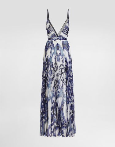 Pокля Dolce & Gabbana Dolce & Gabbana Majolica-Print Pleated Chiffon Dress Синьо | I6KH6WFSSK7HX3TN, 1
