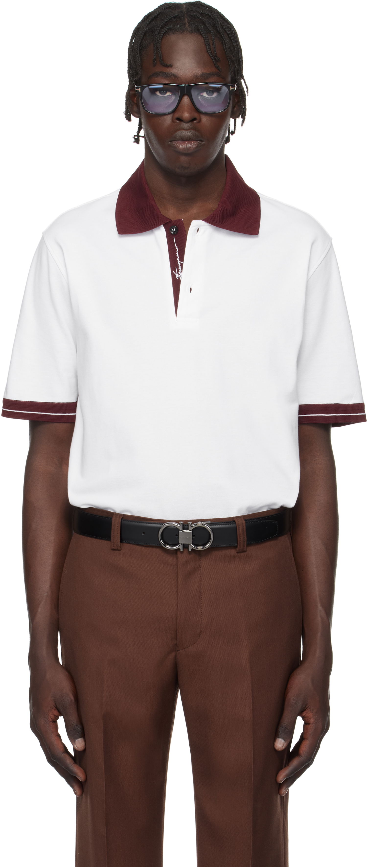 Поло тениска FERRAGAMO Salvatore Ferragamo Colorblock Polo Бяло | 781017, 0