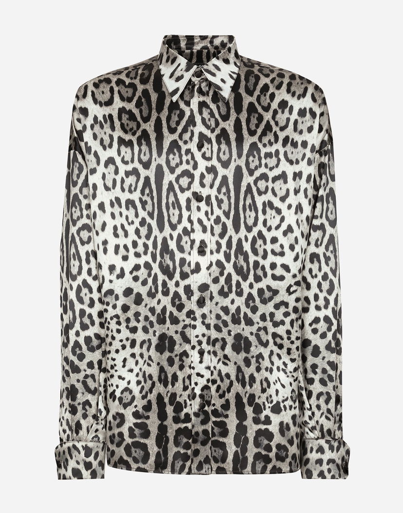 Риза Dolce & Gabbana Silk Shirt Leopard-print Сиво | G5MG0TIS1WTHI13N