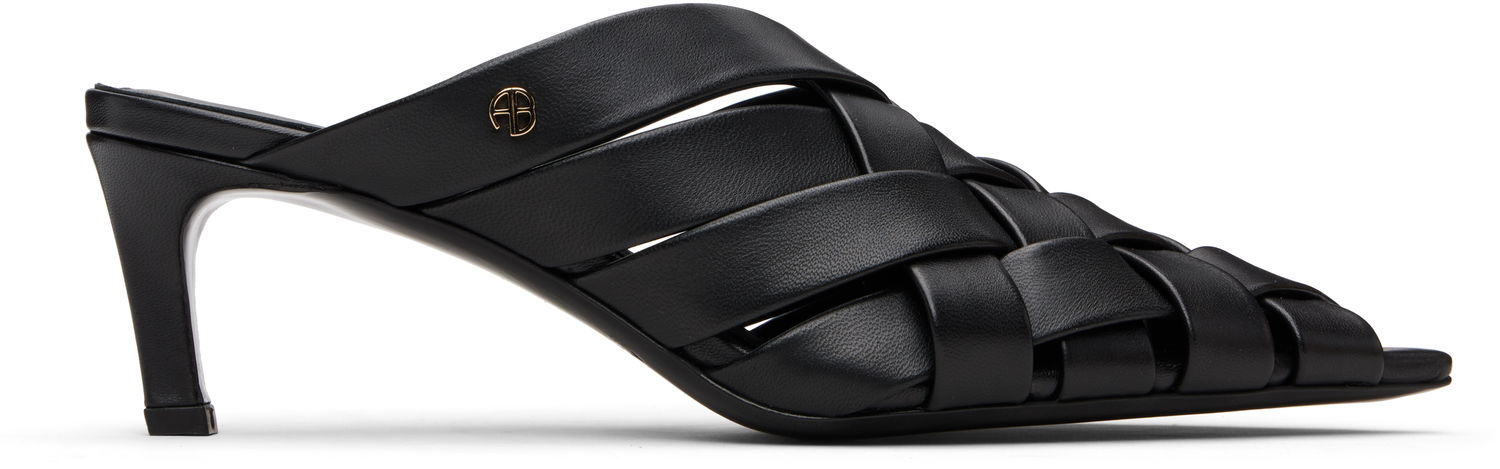 Аксесоари Anine Bing ANINE BING Eve Woven Heeled Mules Черно | A-14-11311-BLK1, 0