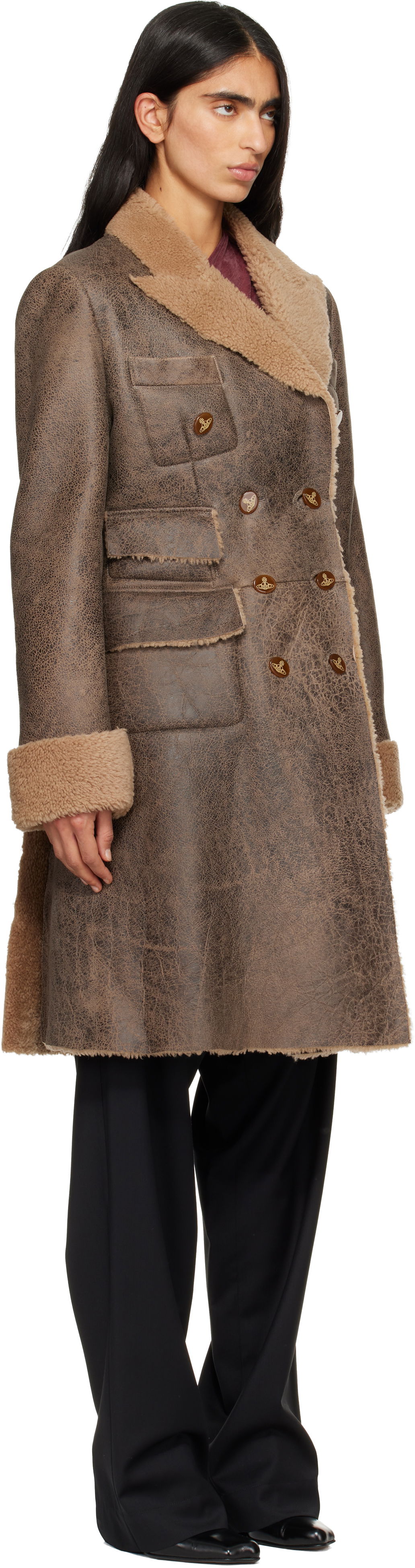 Палта Vivienne Westwood Waisted Double-breasted Shearling Coat Кафяво | 1D01000H-L00CR-, 1