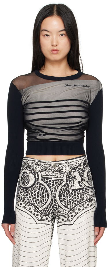 Пуловер Jean Paul Gaultier Gaultier 'The Marinière' Striped Mesh Top Черно | 24/25-F-PL047B-M064-590100, 0