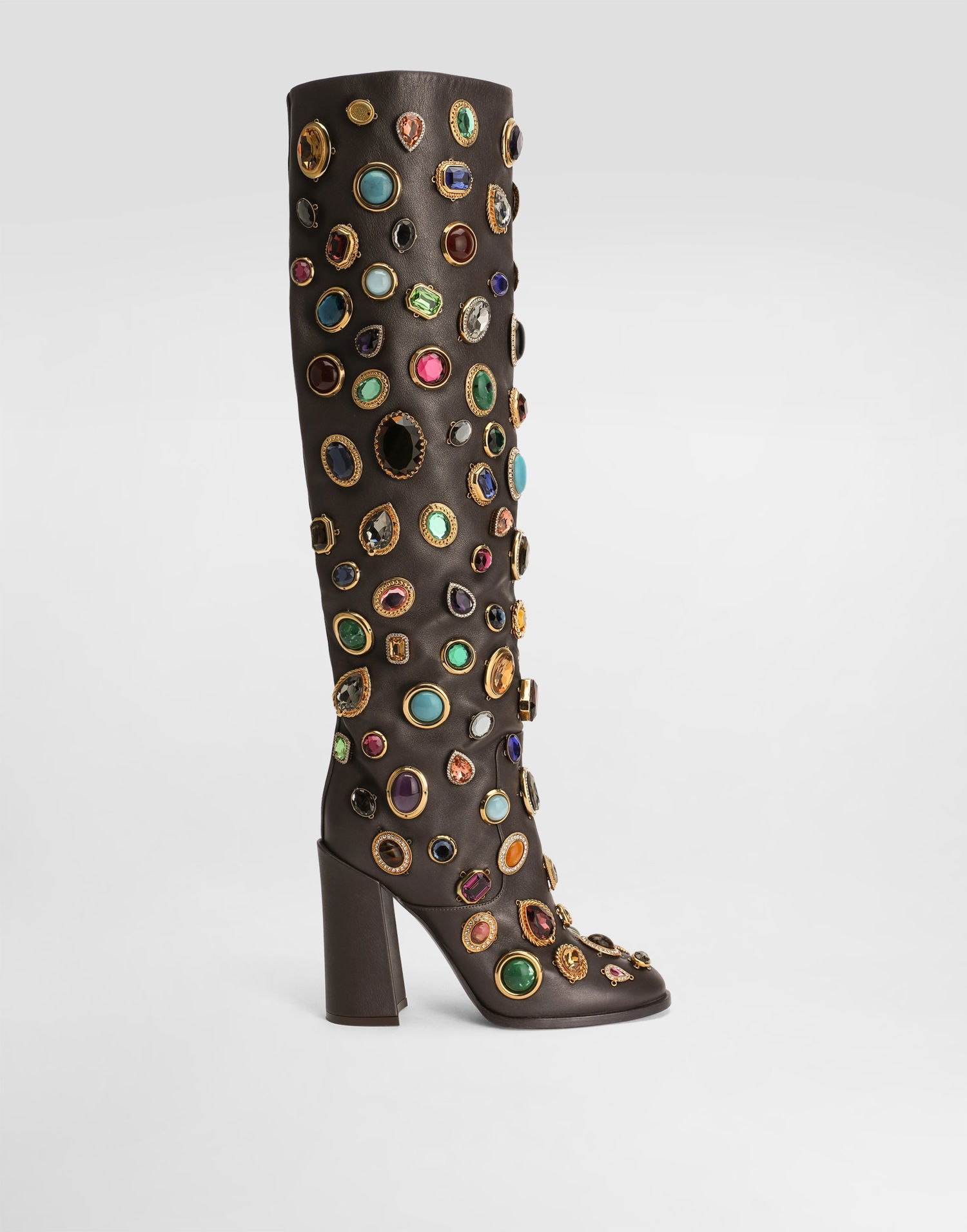Аксесоари Dolce & Gabbana Dolce & Gabbana Calfskin Knee-High Boots with Jewels Кафяво | CU1225AP4558R205, 0